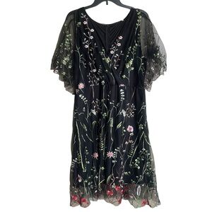 Shein Floral Embroidered Mesh Black Dress Size 1XL